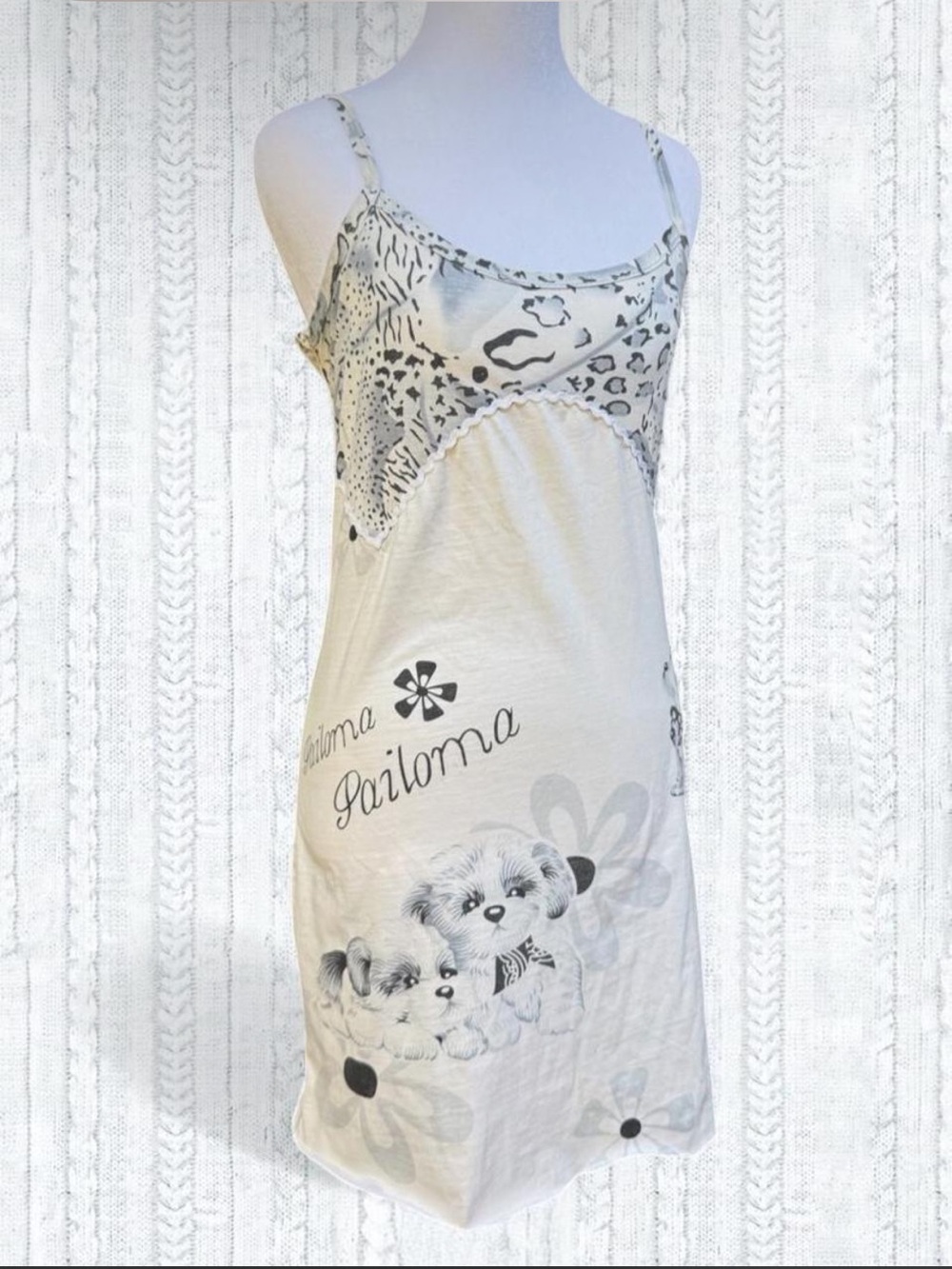 archival y2k  white and grey mini dress with dog print and animal print
